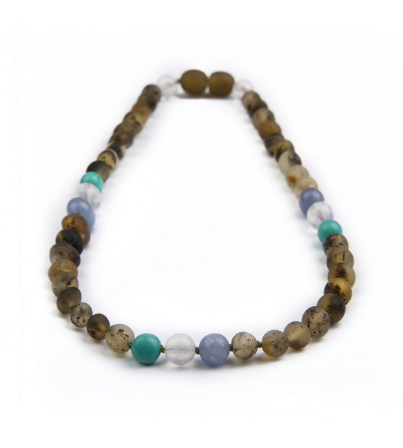 Amber teething necklace - Gemstone - Turquoise - Aquamarine - Quartz